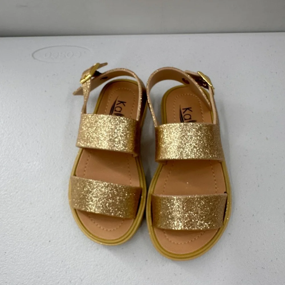 Set Of 3 Girls Shoes Black Combat Boots Gold Glitter Sparkle Sizes 8 & 9 Sandals
